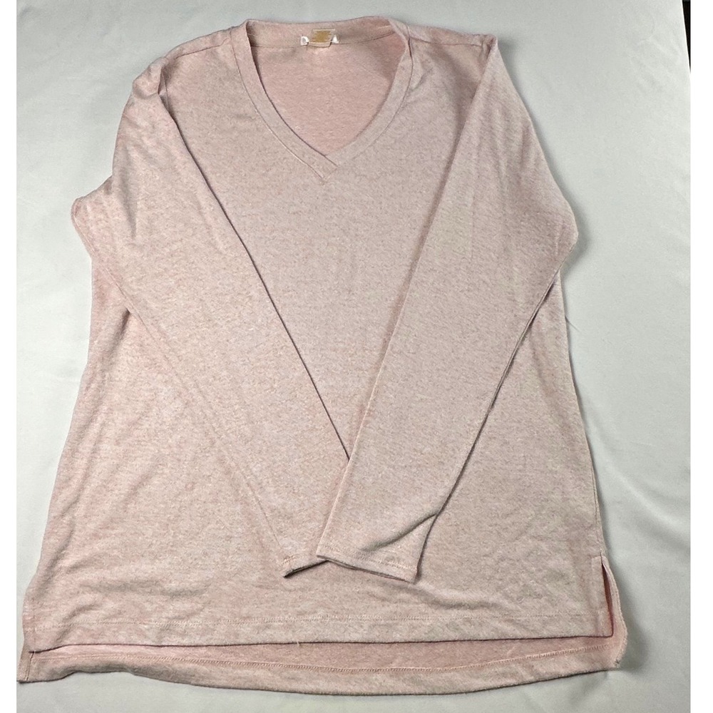 Matty M Womens Pink Heathered V-Neck Long Sleeve Top Size L MK9104-452US/OM